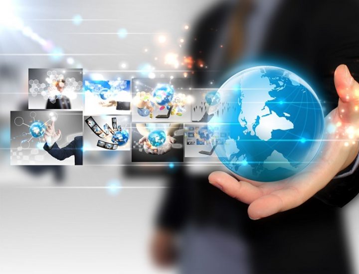 14933423 - businessman holding business world